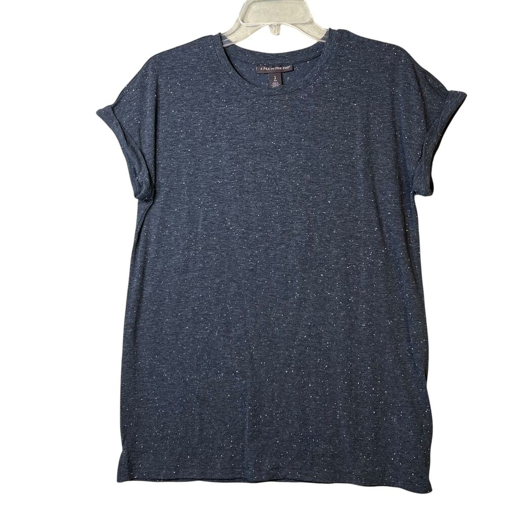 A Pea In The Pod Shirt Womens Small Blue Short Sleeve Rolled Cuff Maternity Tee